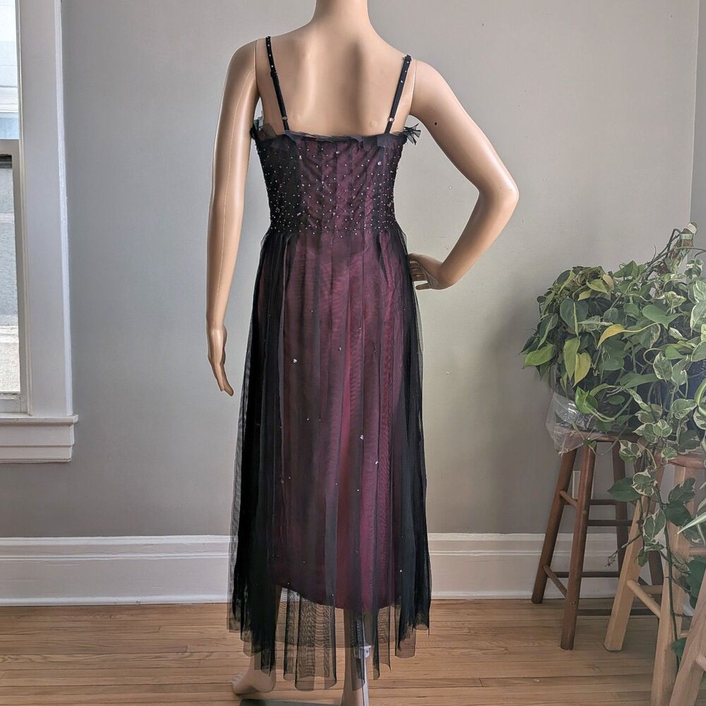 Vintage Y2K Charlotte Russe Black Midi Dress Sequin Beaded Gothic Fairycore M - Picture 3 of 16